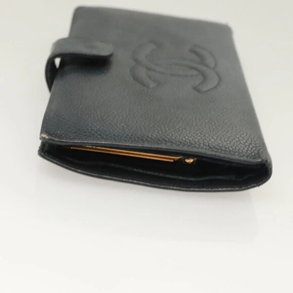 CHANEL COCO Mark Long Wallet Grained Calf Skin Navy Gold - Picture 4 of 16